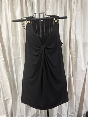 Michael Kors Twist Front Sleeveless Dress with Gold Logo Ring Details